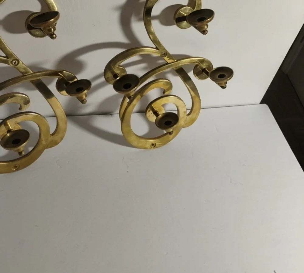 Vintage 1983 Sarheid LTD Brass Wall Hanging Candle Holders Scones Made In Korea
